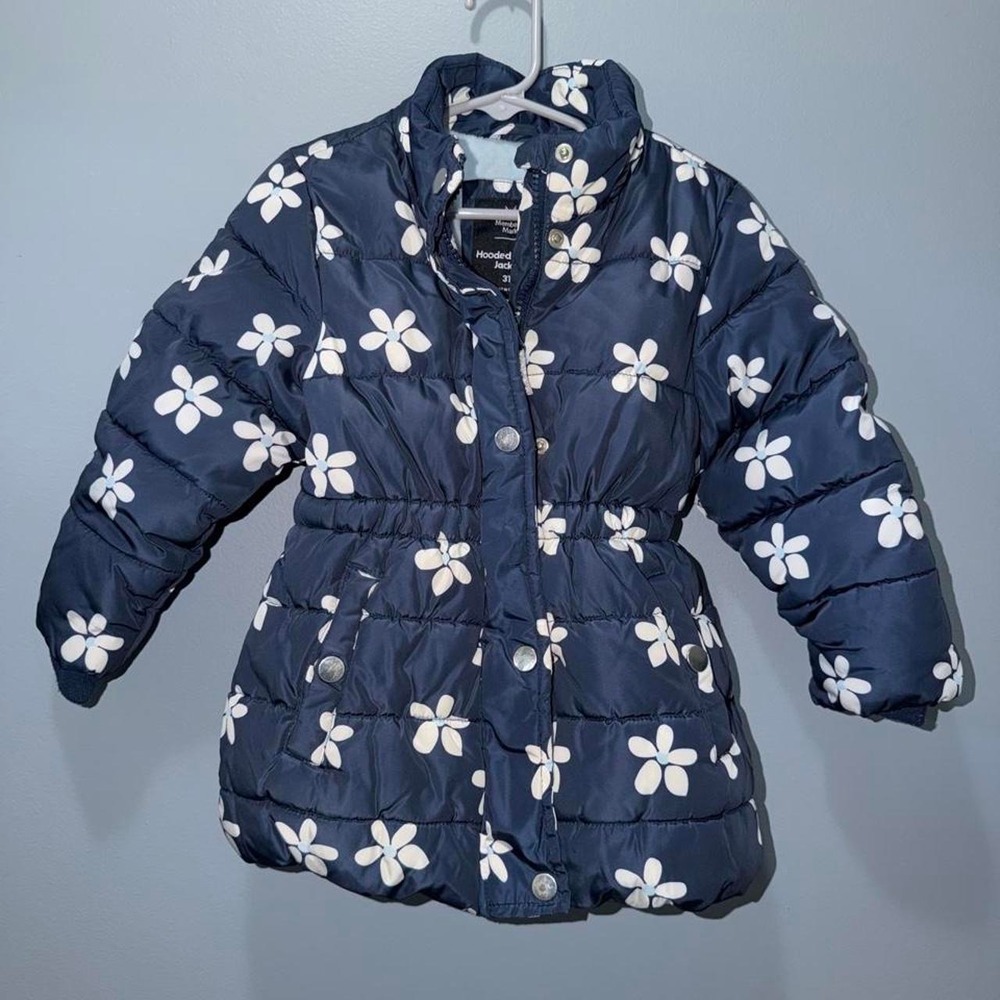 Member's Mark Girls Navy Blue White Floral Puffer Jacket Coat Size 3T